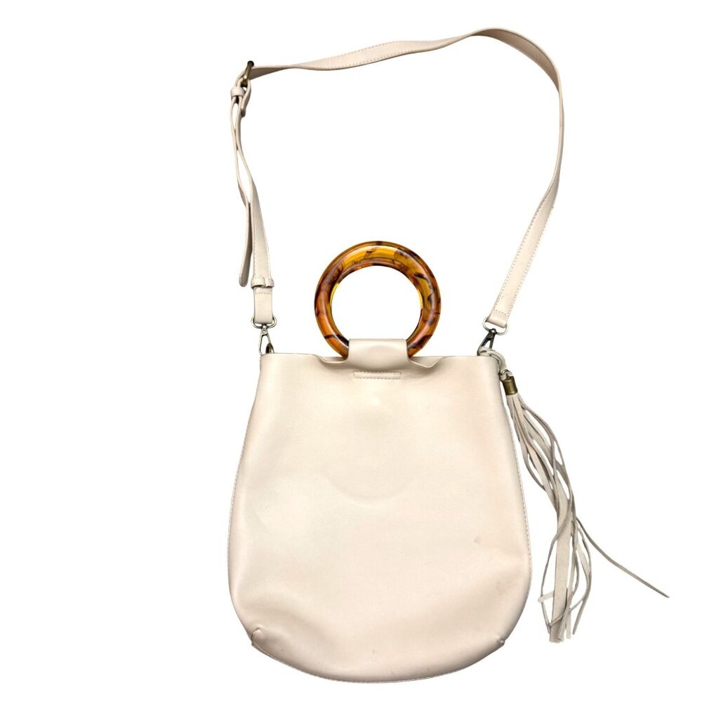 Anthropologie Women's Crossbody Bag Beige Vegan Leather Tortoise Shell Handle